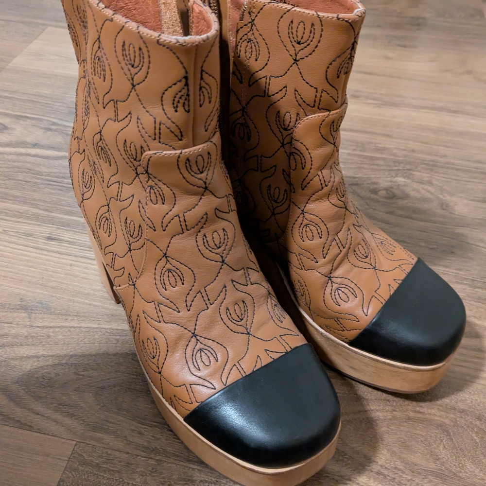 Charlotte Stone Tan and Black Ankle Booties